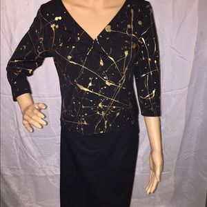 Valerie Stevens black top w gold splatter, PM, USA